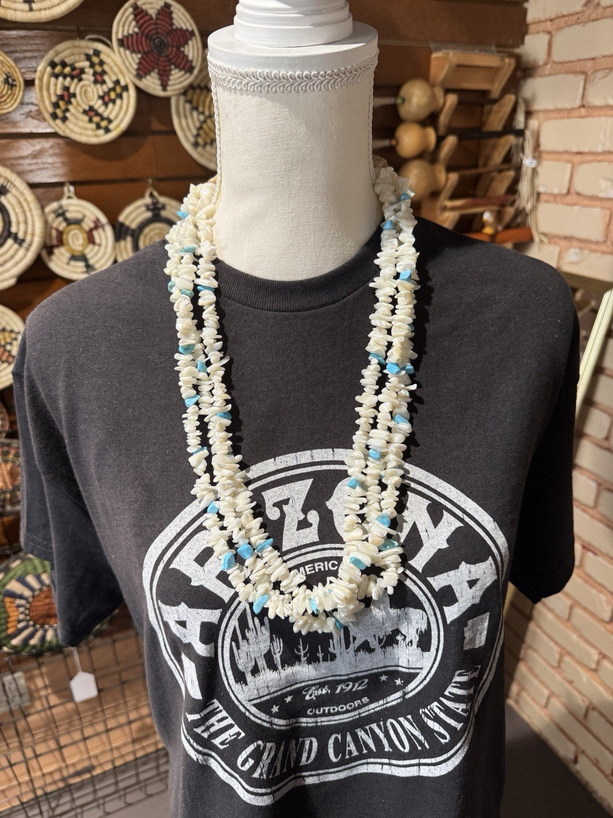 Gary Tsosie Navajo 3 Strand Mother of Pearl Shell & Turquoise Necklace