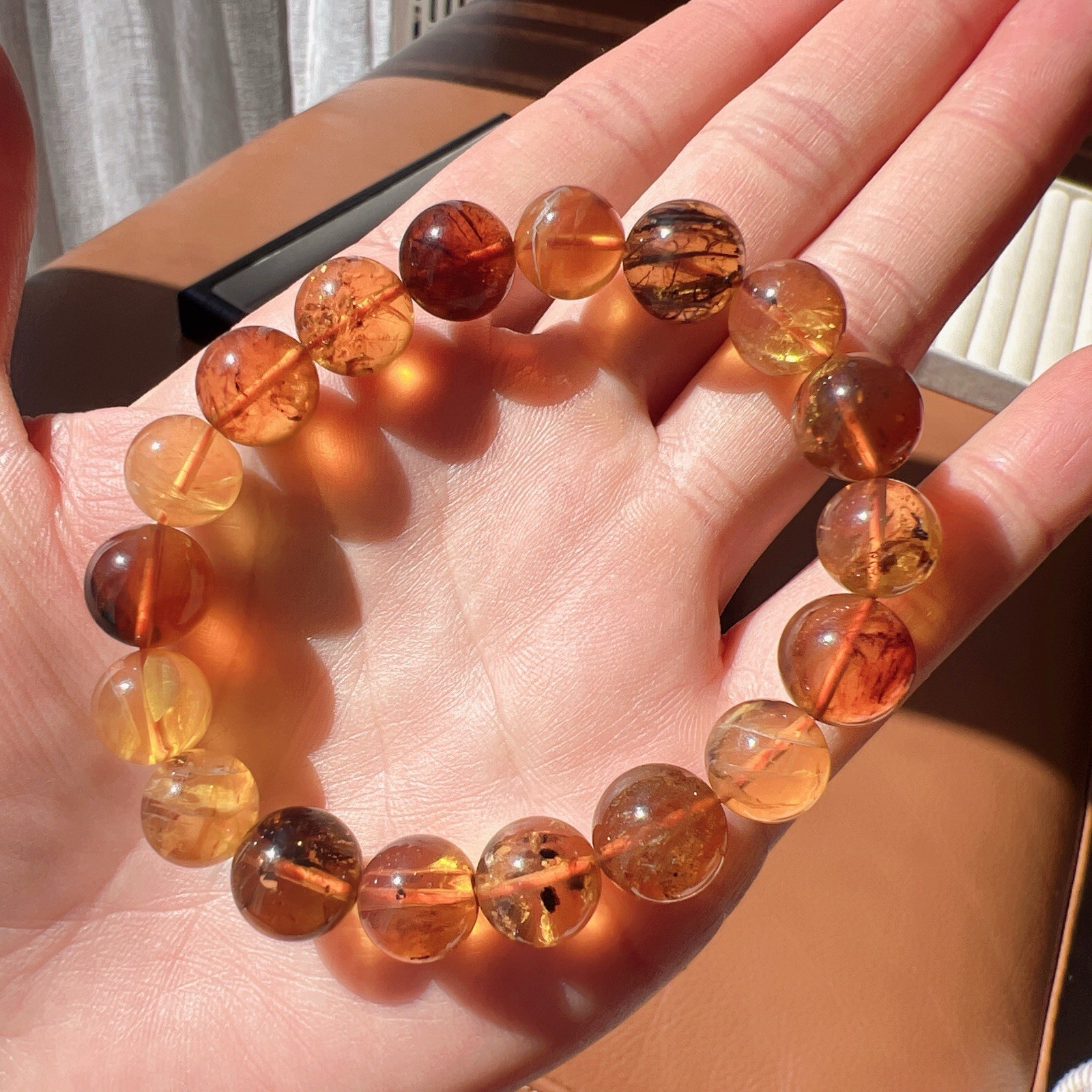 Beautiful Natural Real Amber Beaded Bracelet , 11.5mm Bead, Unisex Bracelet