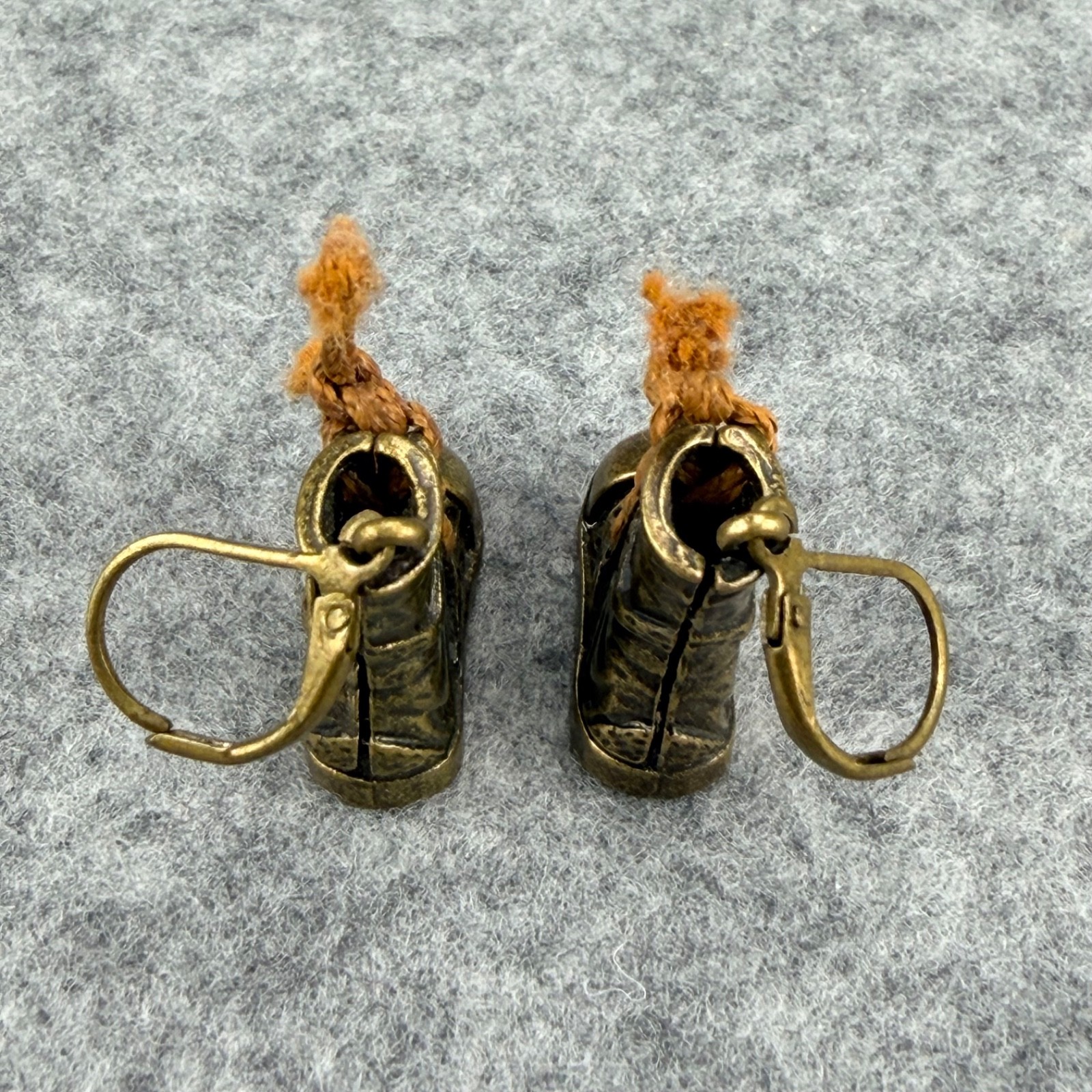 Novelty Combat Boot Dangle Earrings Bronze Tone Lace Up Military Grunge Punk