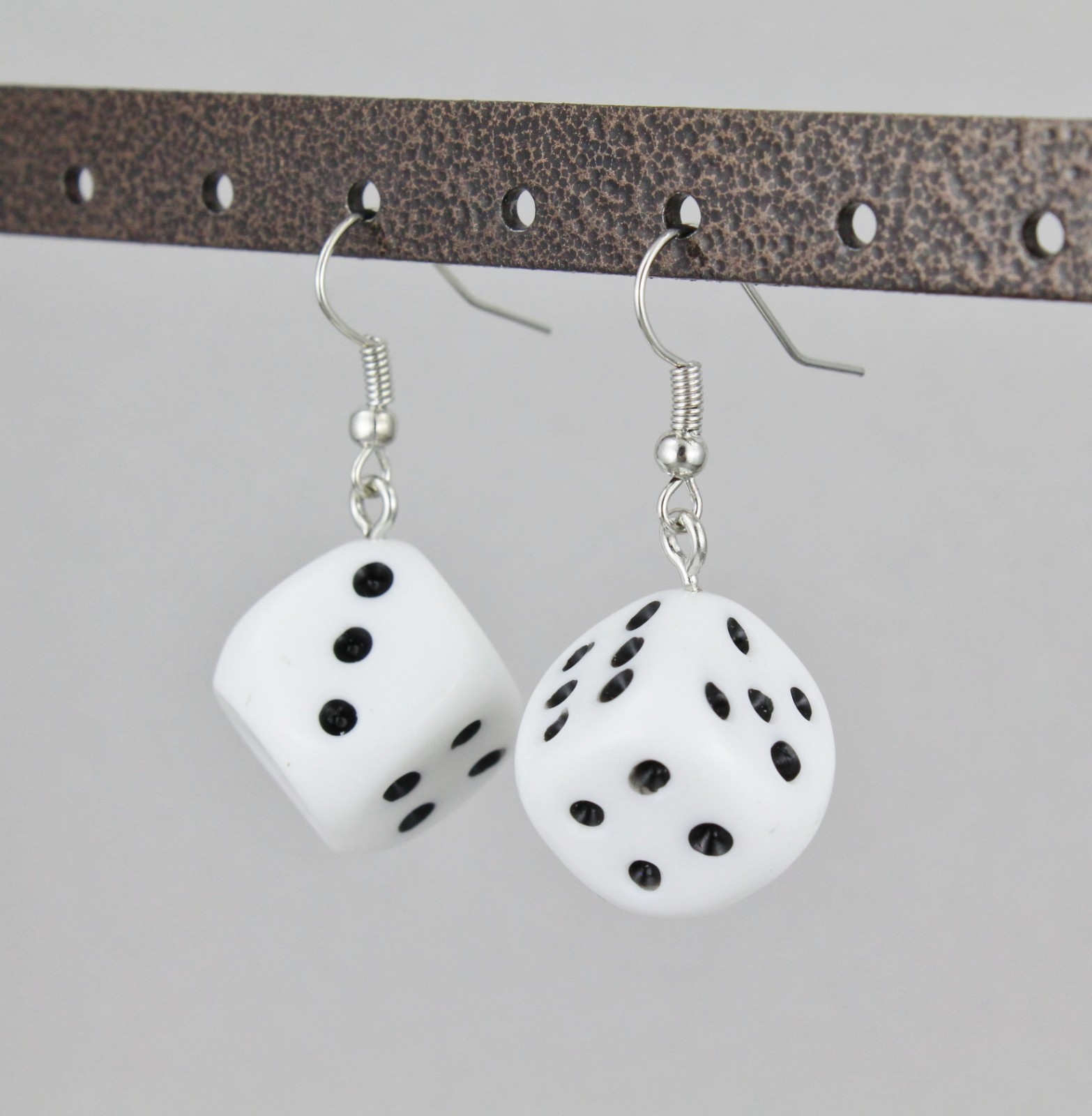 dice earrings White Black plastic dice casino dangle earrings 1.5″ long die cube