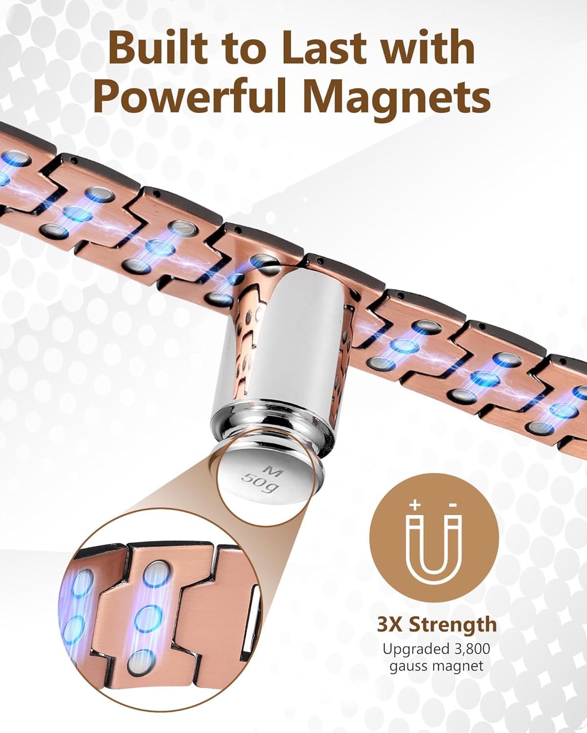 Copper Bracelet for Men 3X Strength,Magnetic Therapy Bracelet Copper Jewelry wit