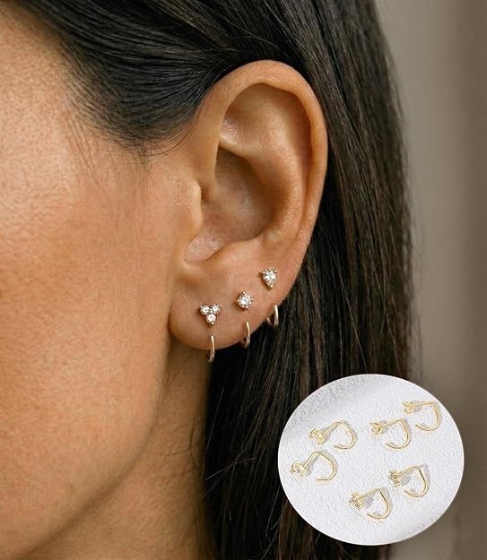 Backless Half Hoop Earrings Gold Silver Stay Closed Open Hoop Earrings for Women