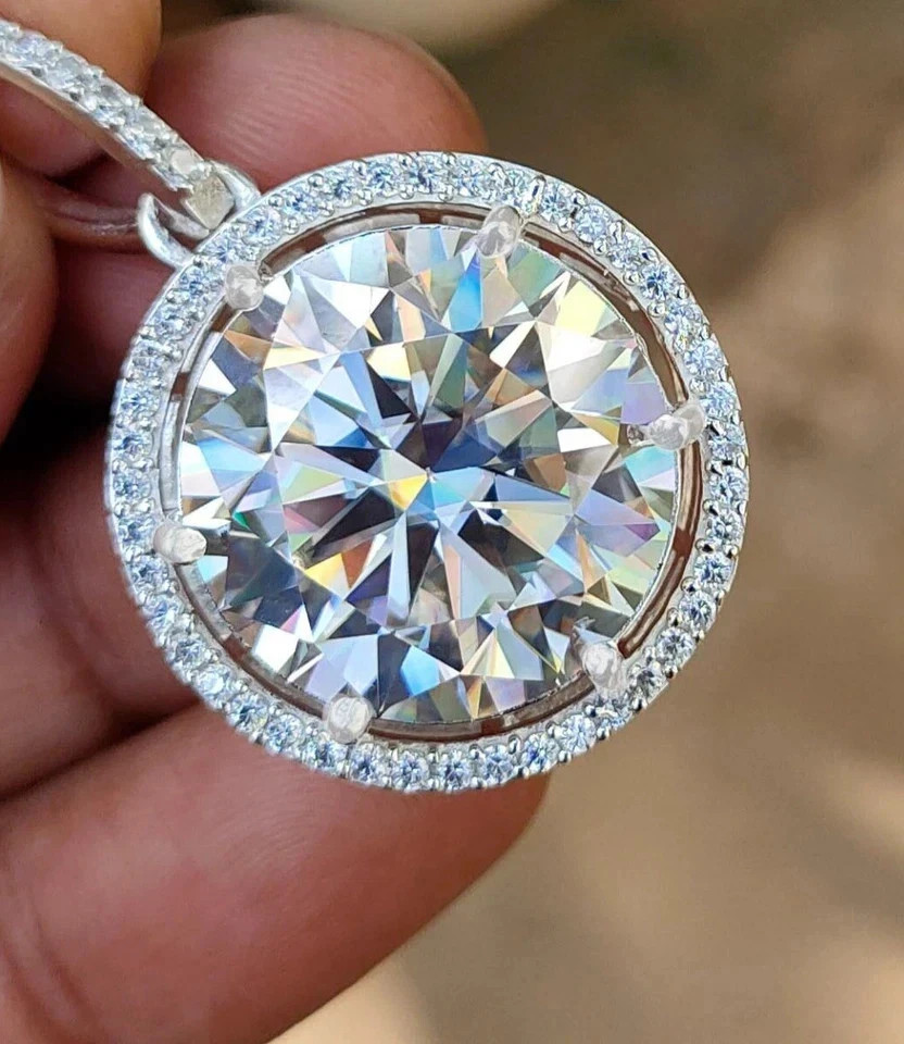 RARE 10.50 Ct Certified White Treated Diamond Solitaire Pendant in 925 Silver