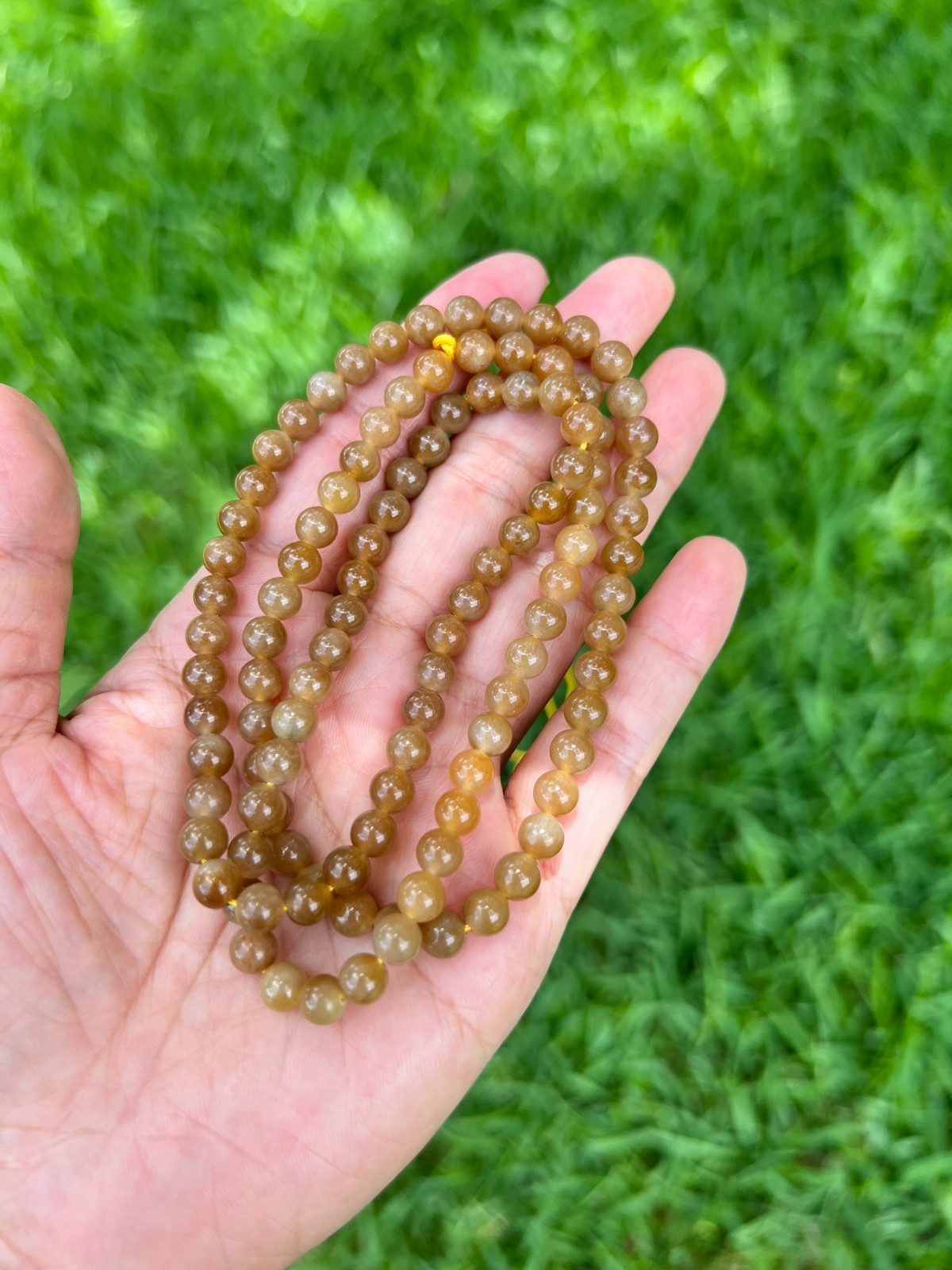 Genuine Golden-Brown Nephrite Jade 6mm 108 Beads 24″ Necklace B997 4