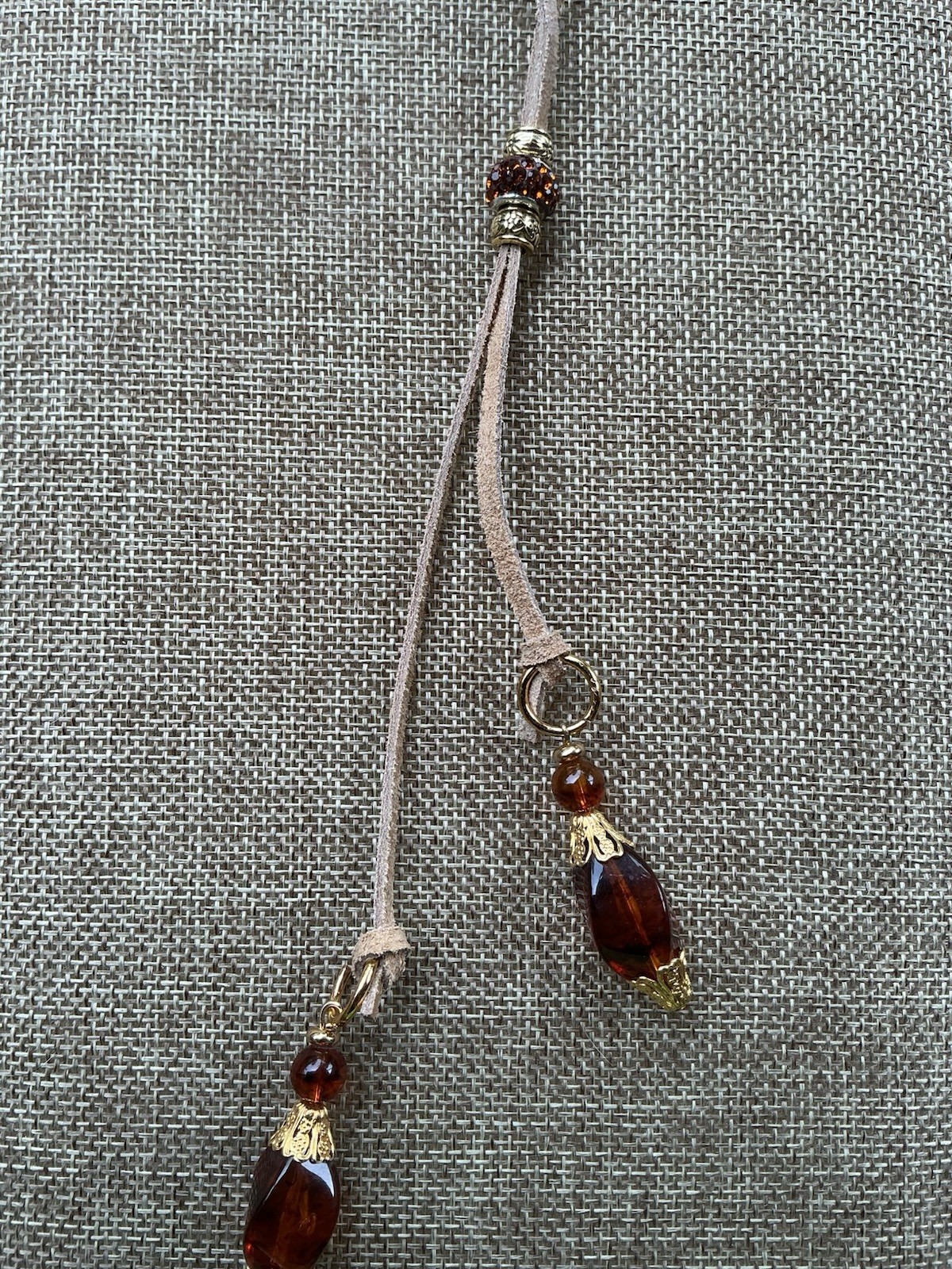 Western Beaded Bolo Necklace, Brown Glass Beads Leather Cord