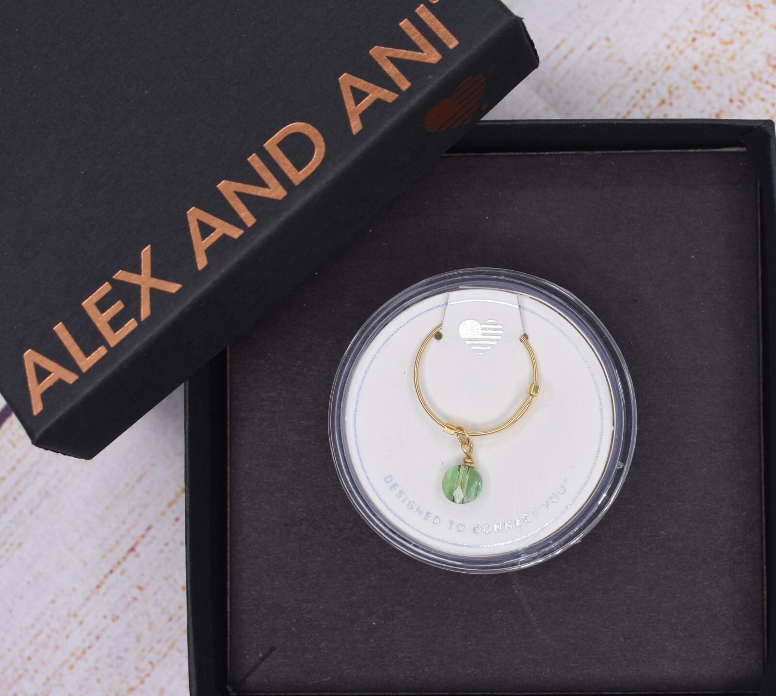 NEW NIB Alex and Ani Sprout Green Swarovski 925 Silver 14KT Gold Plated Ring