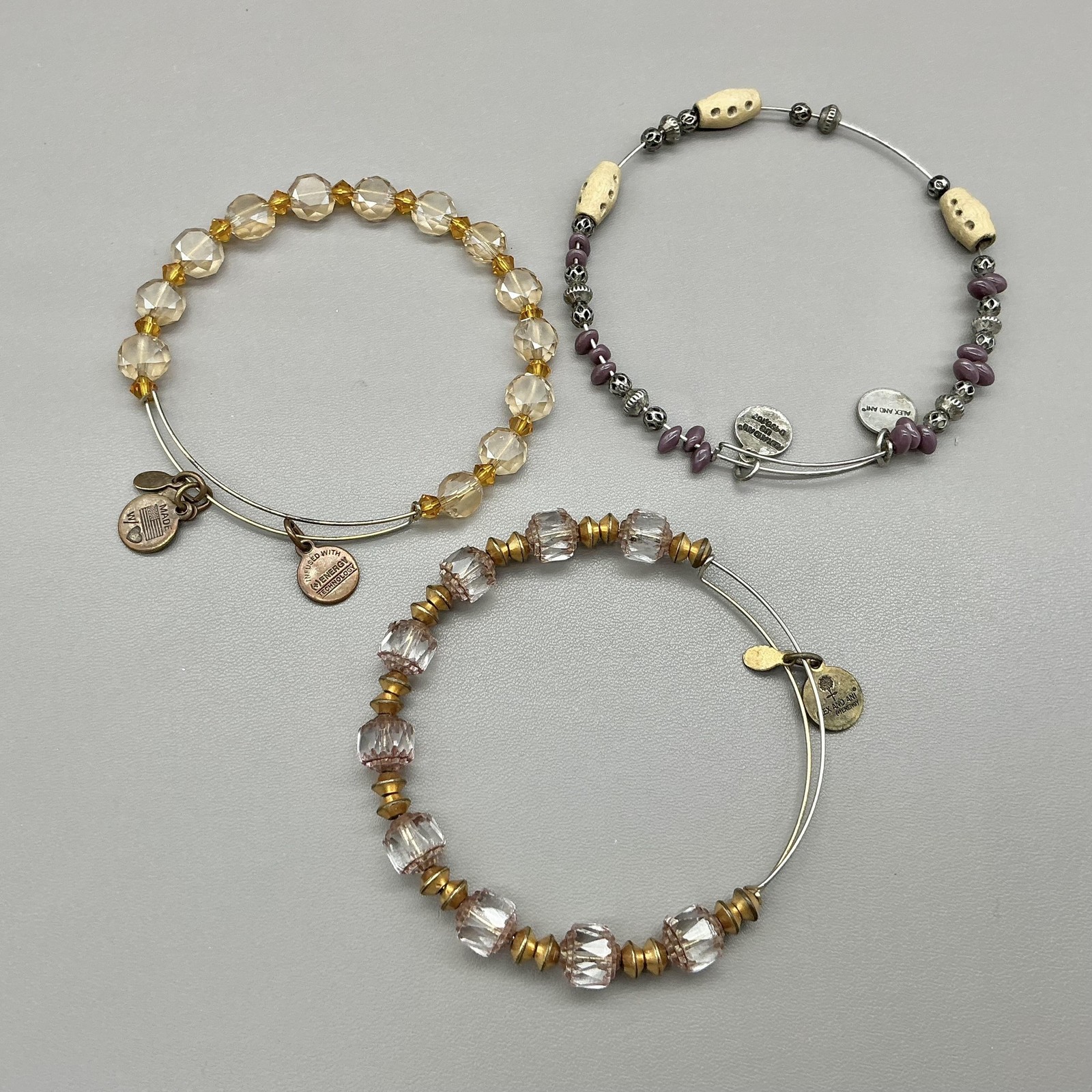 Alex And Ani Bracelet Set Beaded Slide Bangle Multicolor Glass 7″ Boho