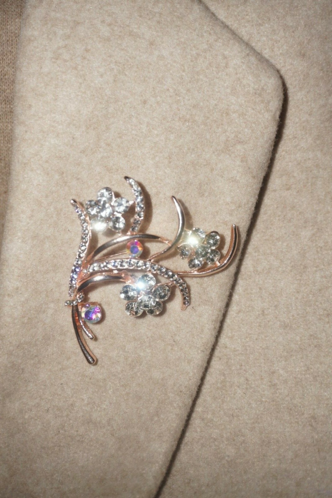 vintage style rose gold rhinestone crystal brooch collar badge pin