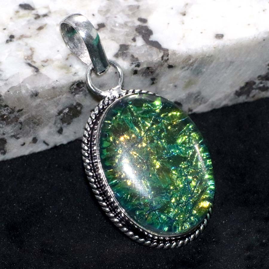925 Silver Plated Opalite Pendant 1.7″ Exquisite Jewelry Most Beautiful MJ