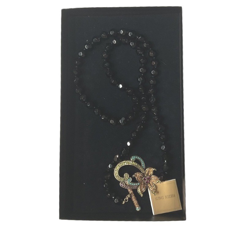 Stunning Signed Heidi Daus Design Toggle Pave Crystal Beaded Floral Necklace NWT