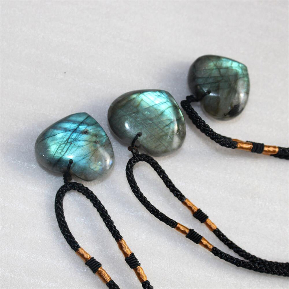Natural Heart Pendant Labradorite Necklace Gem Moonstone Stone Crystal Quartz US