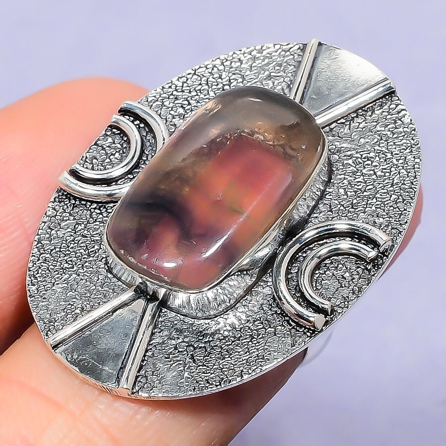 Gift For Her Silver Fluorite Jewelry Natural Cluster Ring Size 7
