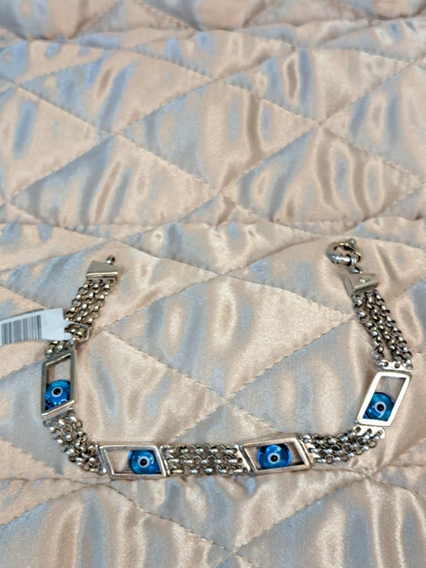 EVIL EYE GOLD LINK BRACELET: 8.5DWT 14K-W/G, 8.5″ 3 STRAND MULTI-CAB (TC4026770)