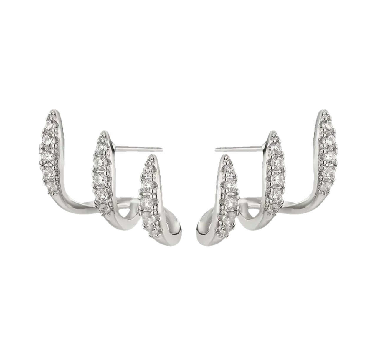 sterling silver 925 triple hoop crystal stud earrings 2.1cm x 1.35cm Woman’s