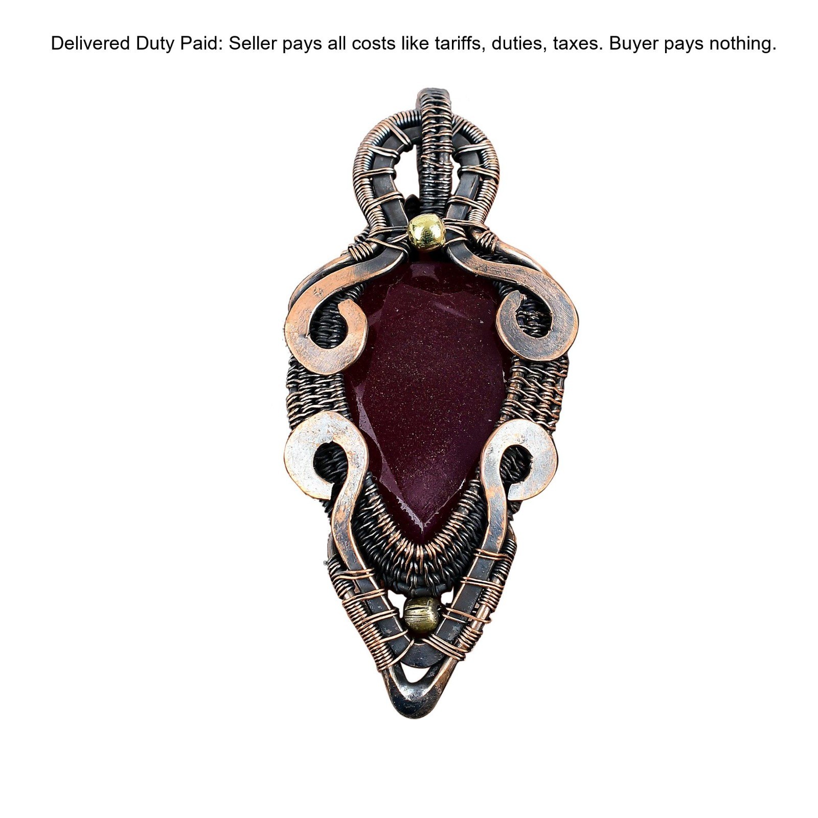 Copper Pear Kashmir Rubi Gemstone Wife Wire Wrapped Anniversary Birthday Pendant