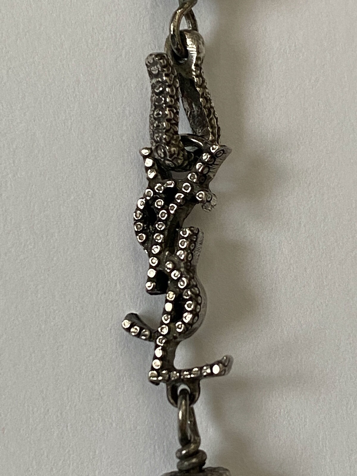 New Saint Laurent LouLou YSL Monogram Logo Silver Chain Choker Necklace $595