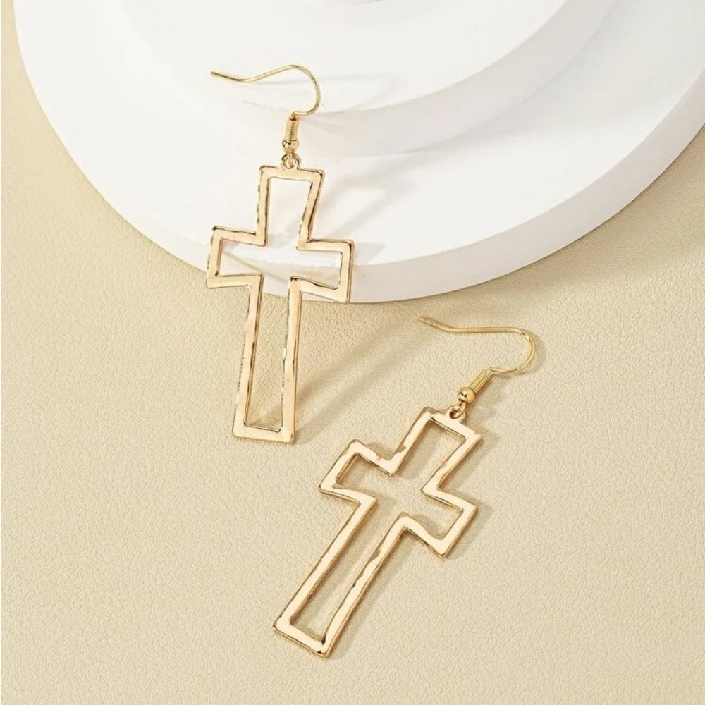 Hollow Out Cross Drop Zinc Alloy Earrings