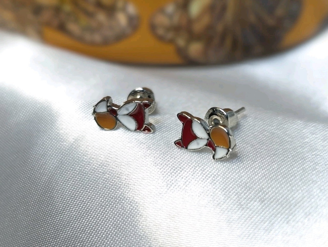 NEW Earrings Multi Brown Fox 🦊 Sterling Silver Studs Painted Fashion Earrings