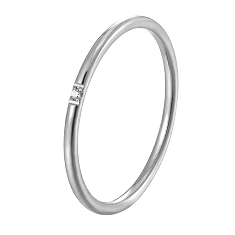 Stainless Steel Thin CZ Band Women 1mm Geometric Prong Classic Wedding Jewelry
