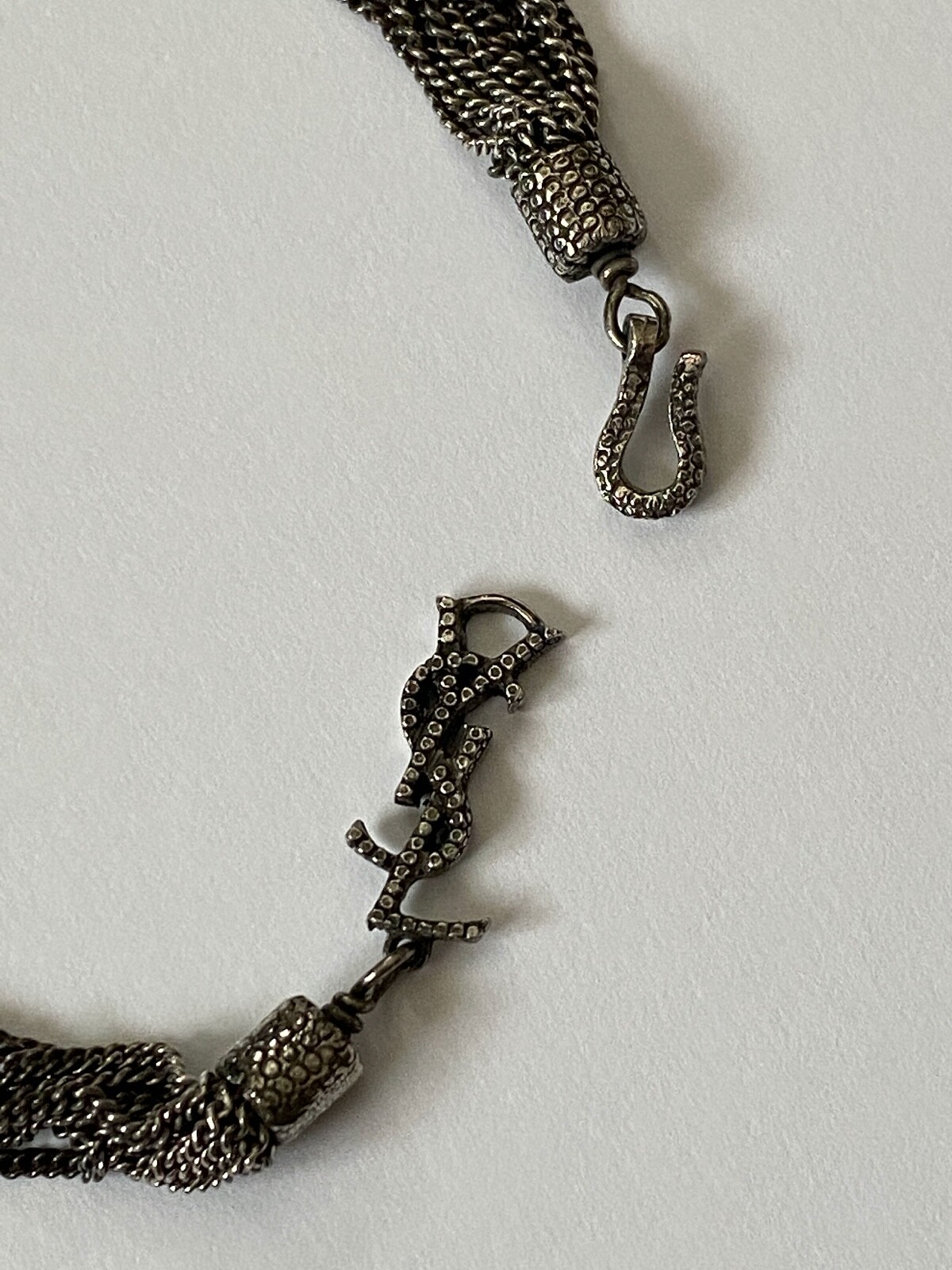 New Saint Laurent LouLou YSL Monogram Logo Silver Chain Choker Necklace $595