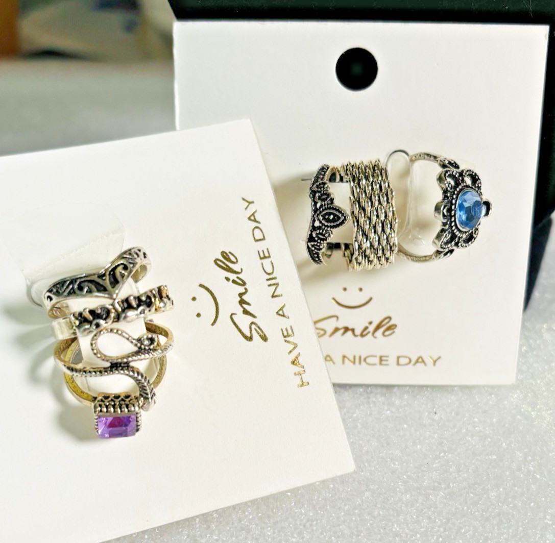 7pc Women Boho Silver Tone Ring Set Snake Elephants and Other Fashion Styles