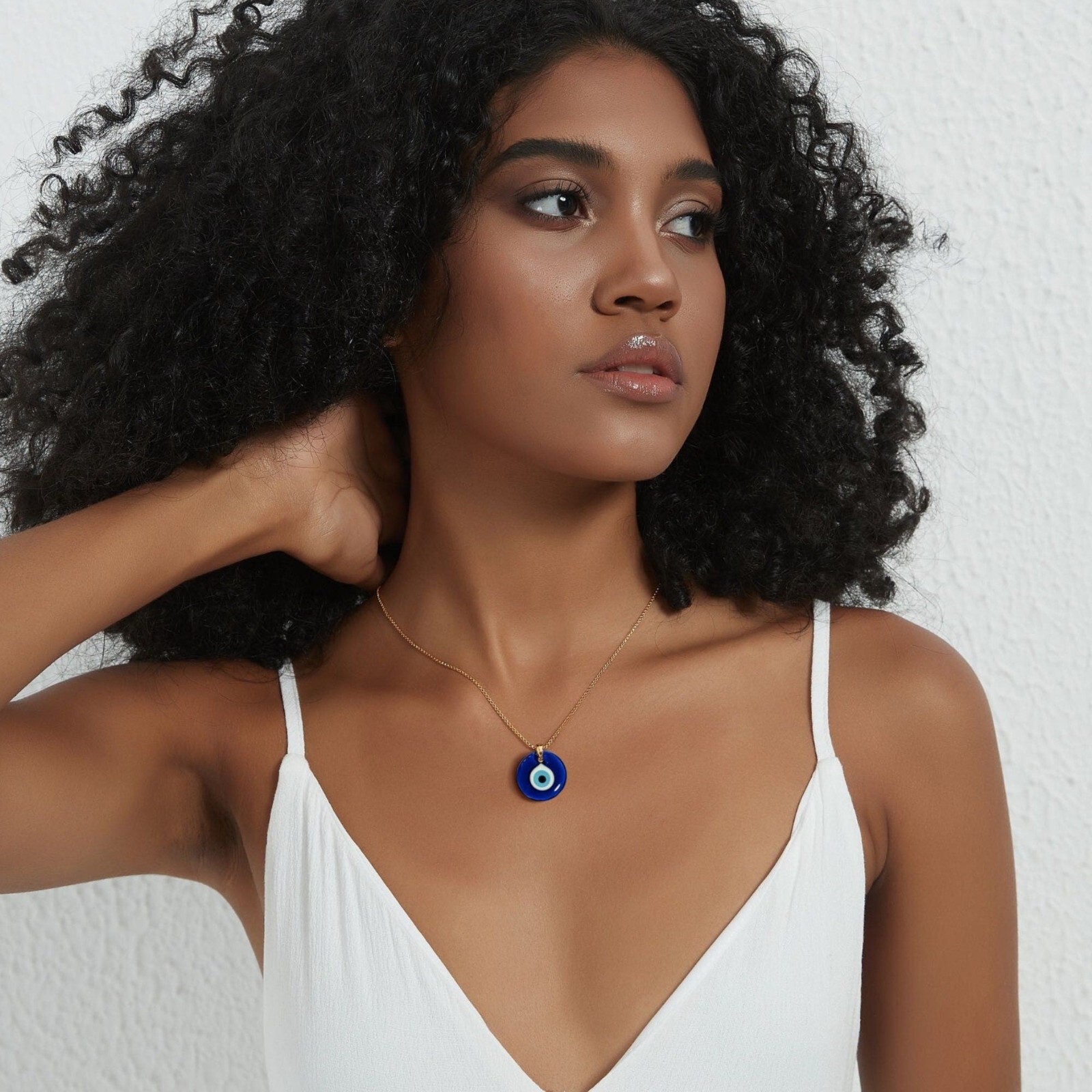 Turkish Nazar Blue Evil Eye Charm Layering Necklace in 925 Sterling Silver