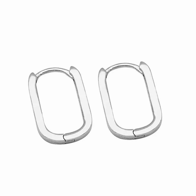 8mm Minimalist Oval Huggie Hoop Earrings 925 Silver Small Rectangle Hoops 460
