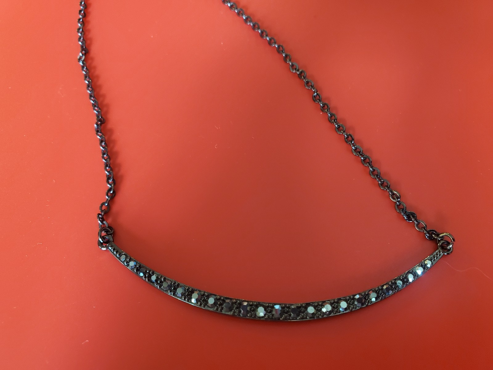 Park Lane Pretty Please Bar Pendant Hematite Black Chain Pave Crystals Necklace