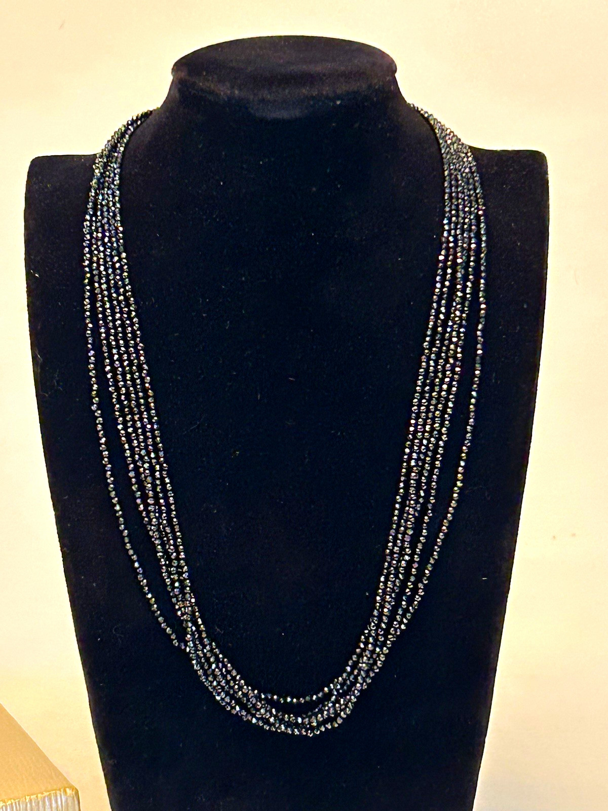 JTV Black Spinel Multi Strand Necklace Sterling Silver Magnetic Clasp NIB 18”