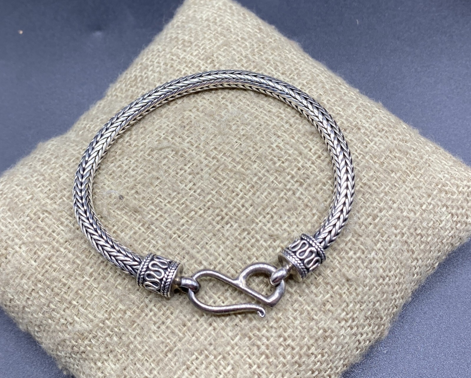 BA-Sterling Silver Bali Style Foxtail Spiga Wheat Hook Bracelet