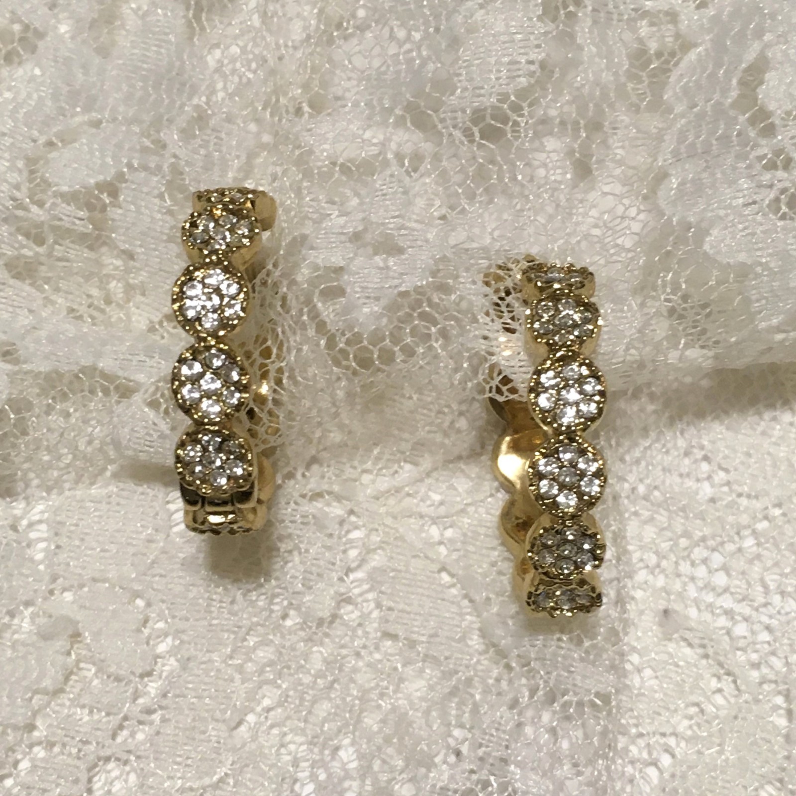 Kate Spade Hoop Earrings Rhinestones Gold Tone Hinged Pierced Everyday Wear