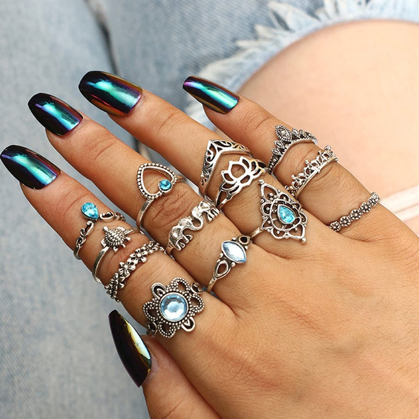 82 Pcs Vintage Silver Knuckle Rings Set for Women Bohemian Stackable Joint Finge