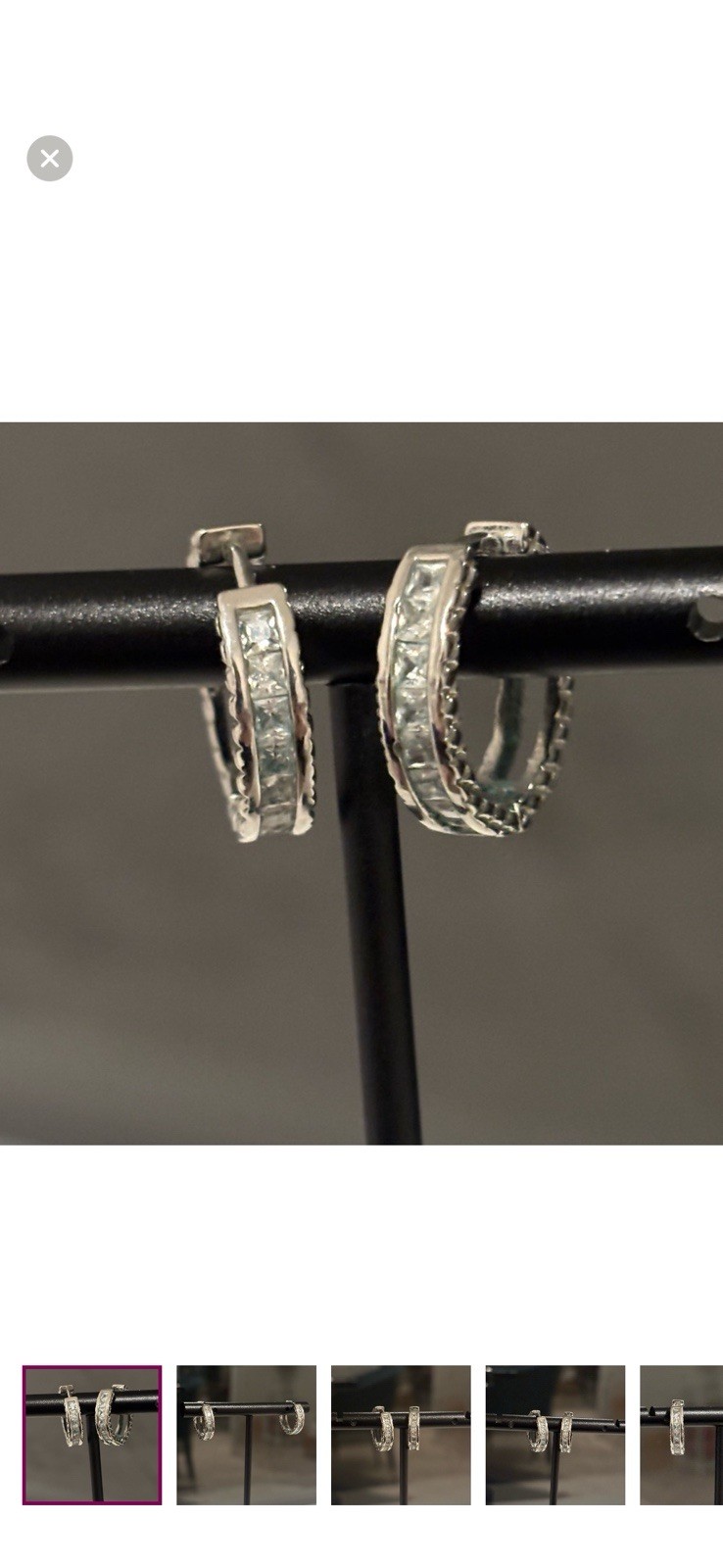 White Gold Plated CZ Huggie Hoop Earrings Princess Cut Channel Set, Minimalist
