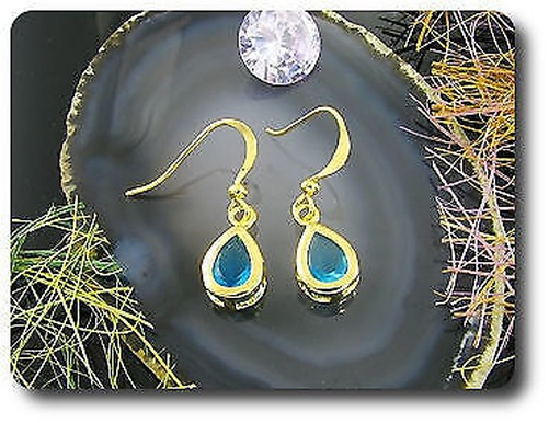 Earrings Sapphire 0 3/32×0 5/16in Gold Plated 18 K-Swiss