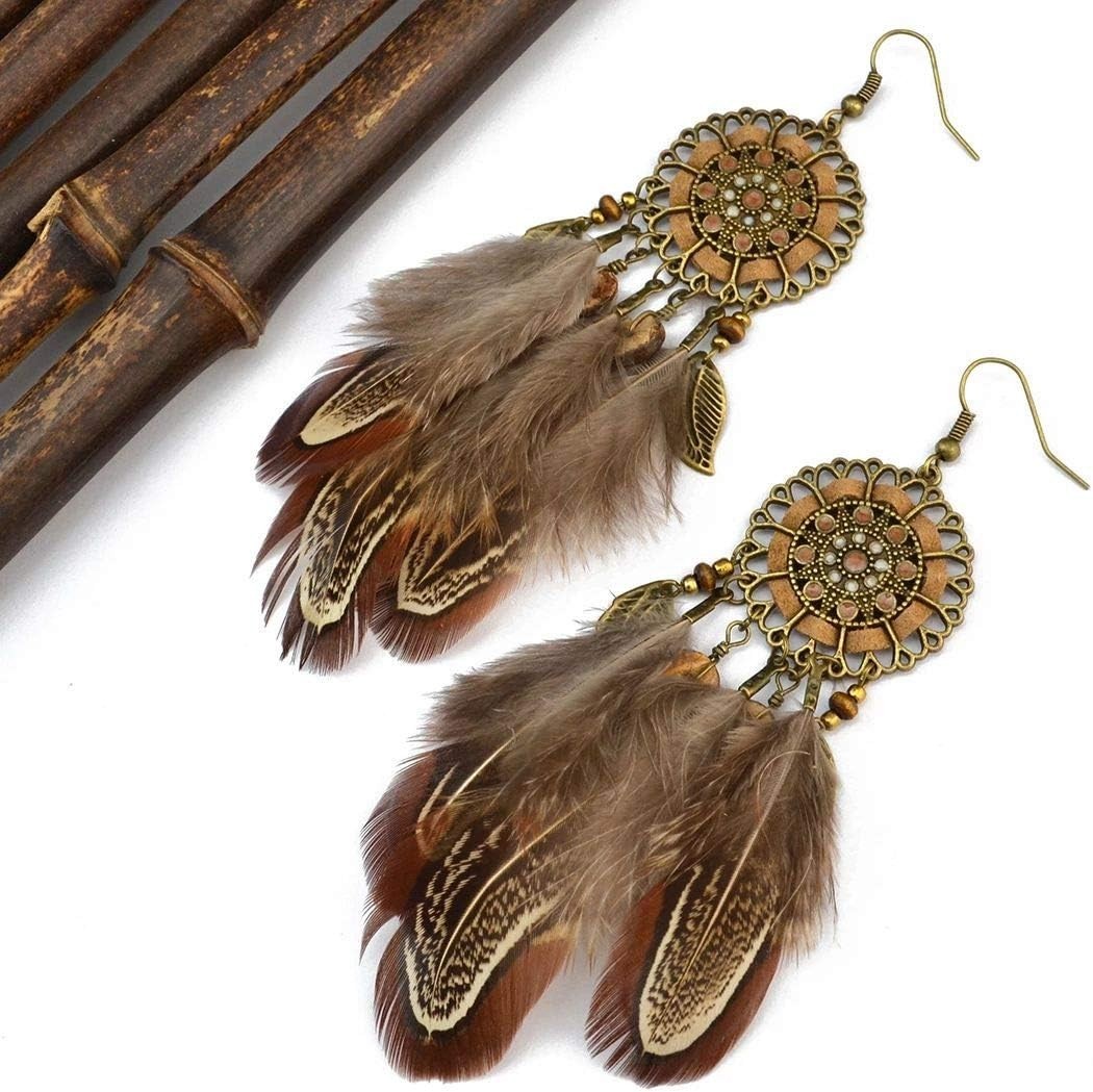 Chic Bohemian Long Tassel Earrings with Feather and Beads for All Occasions