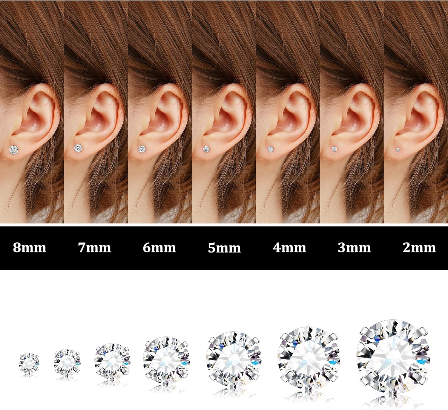 20G Hypoallergenic Flat Back Earrings for Women Men Silver 14K Gold Stainless St