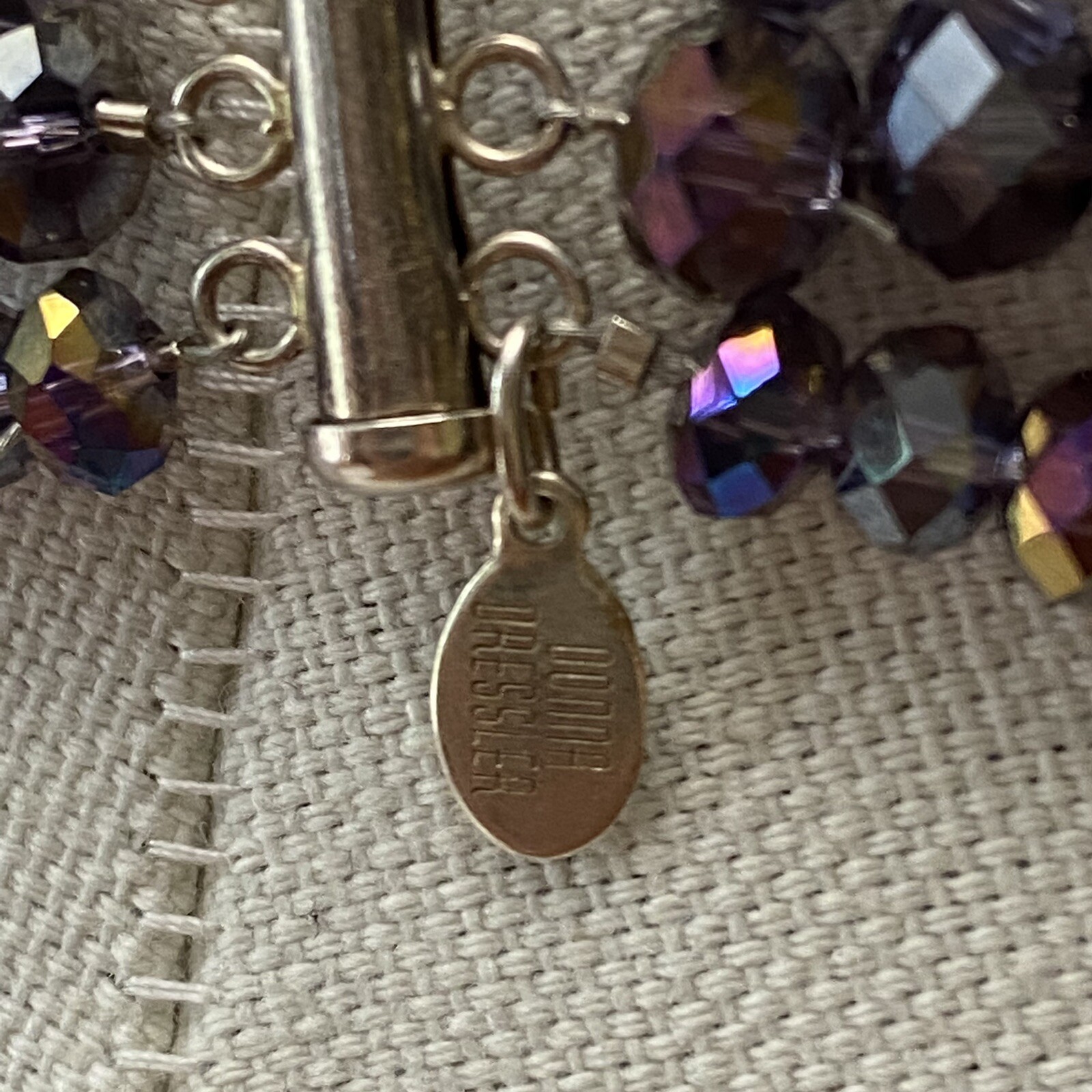 Donna Dressler Purple AB Swarovski Crystal Beaded 3 Strand 925 Clasp Necklace
