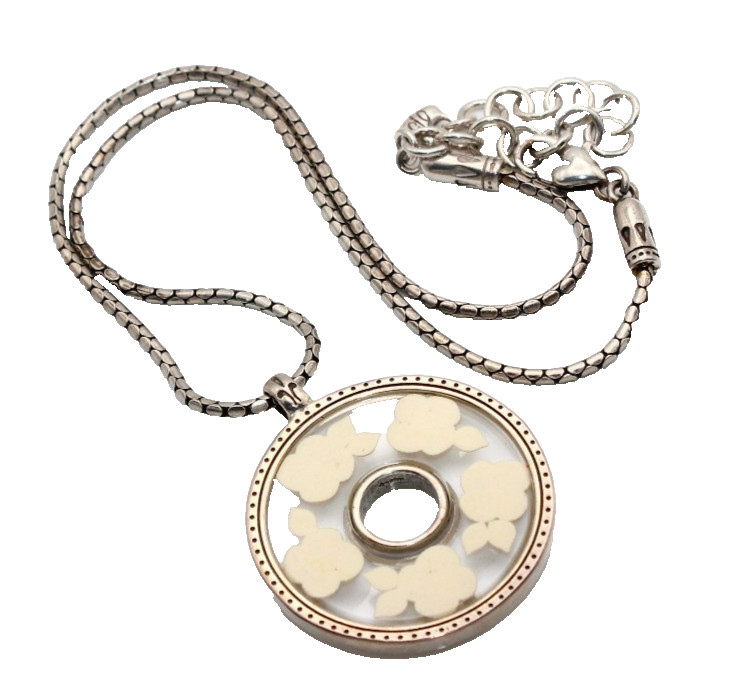 Brighton Florentine Flower Cream Silver Retired Rose Necklace