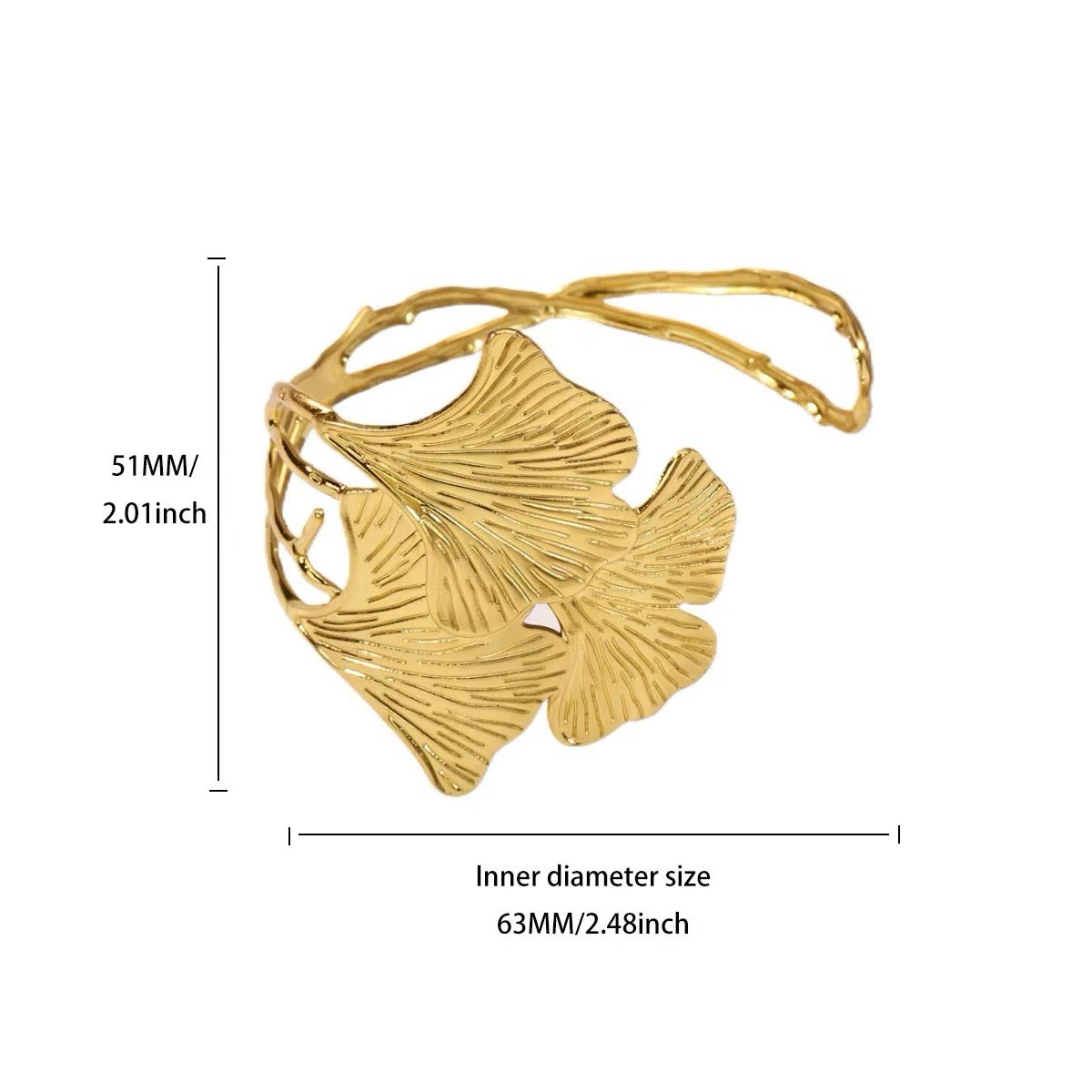 Ginkgo Leaf Zara Bracelet Art Nouveau Gold Sculptural Boho Museum VTG