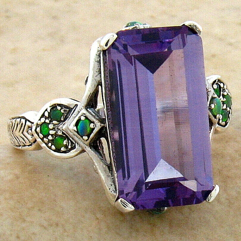 925 STERLING SILVER VICTORIAN STYLE SIMULATED 6.5 Ct ALEXANDRITE OPAL RING 303X