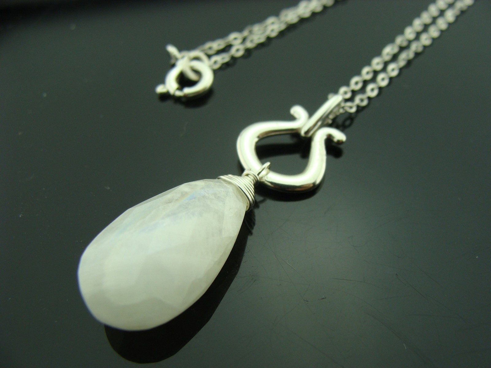 Faceted Rainbow Moonstone Drop Pendant Necklace · 925 Sterling Silver · June