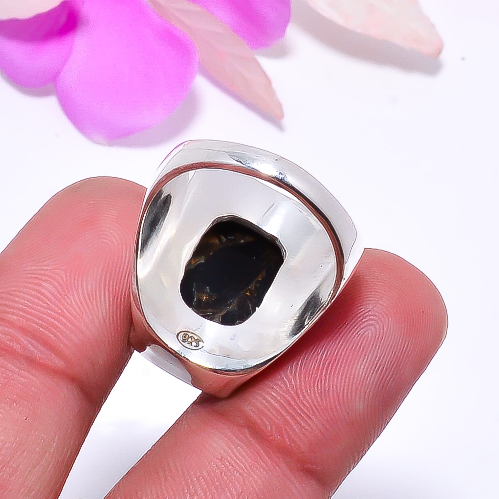 Copper Black Obsidian 925 Sterling Silver Ring S.8.5 R115214