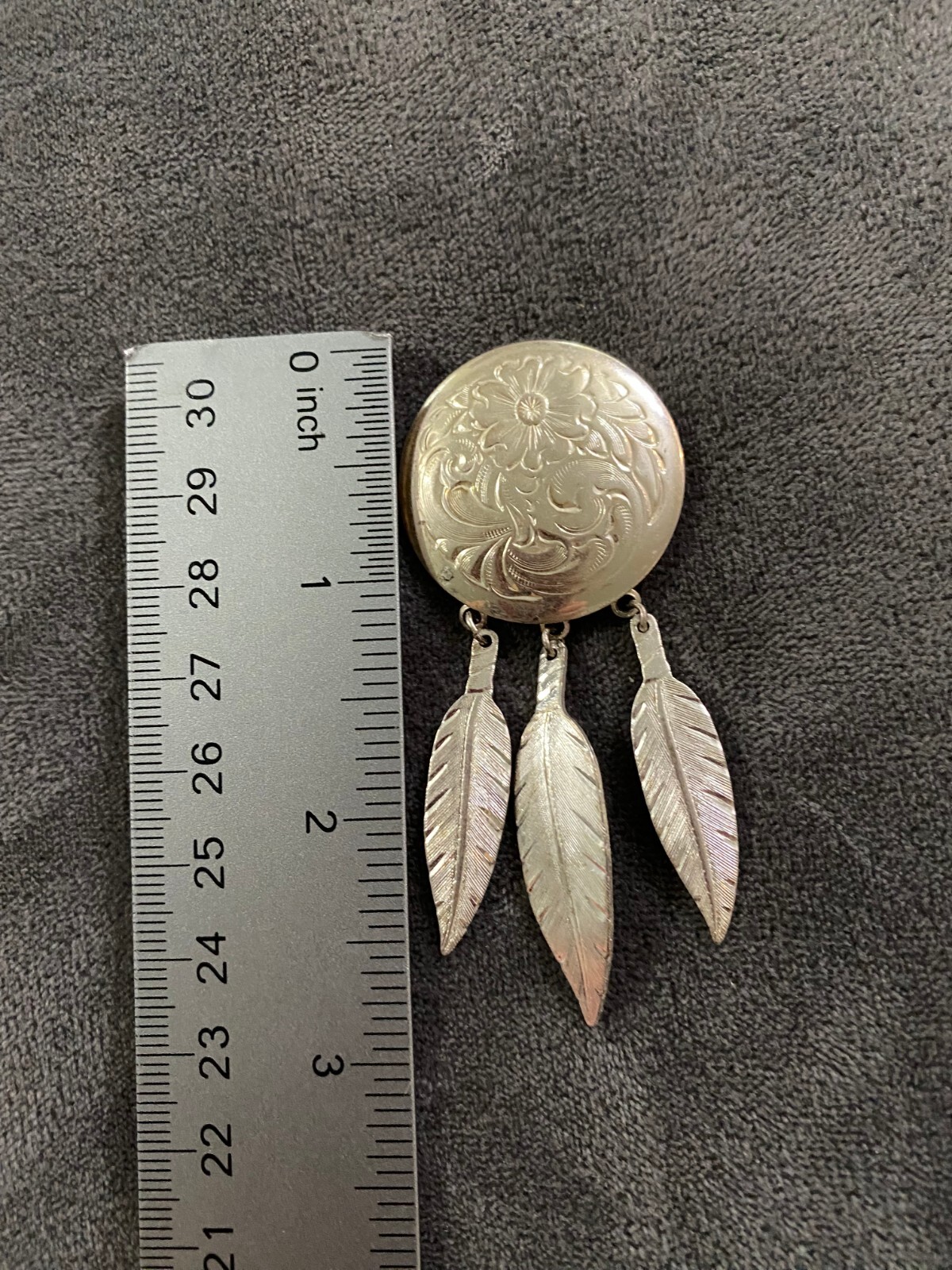 Montana Silversmiths Sterling Silver Plate Pin Broch Flower Filigree Feathers