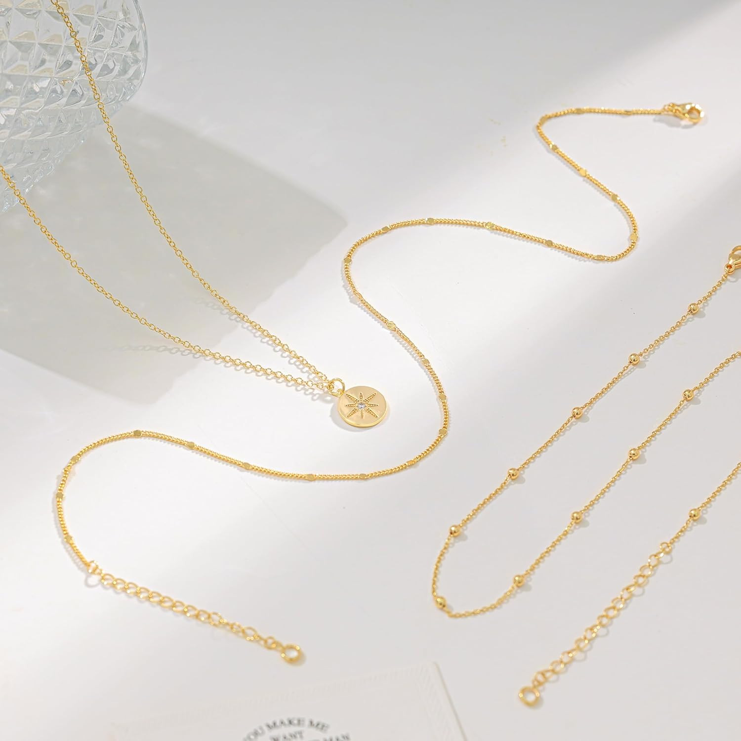 Layered Necklaces for Women, Dainty 14K Gold Plated Circle Peadant Chain Necklac