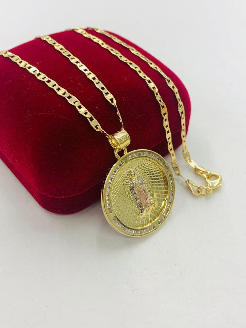 14K GOLD F VIRGEN DE GUADALUPE NECKLACE 24″ MEN’S CADENA DE GUADALUPE TRES OROS