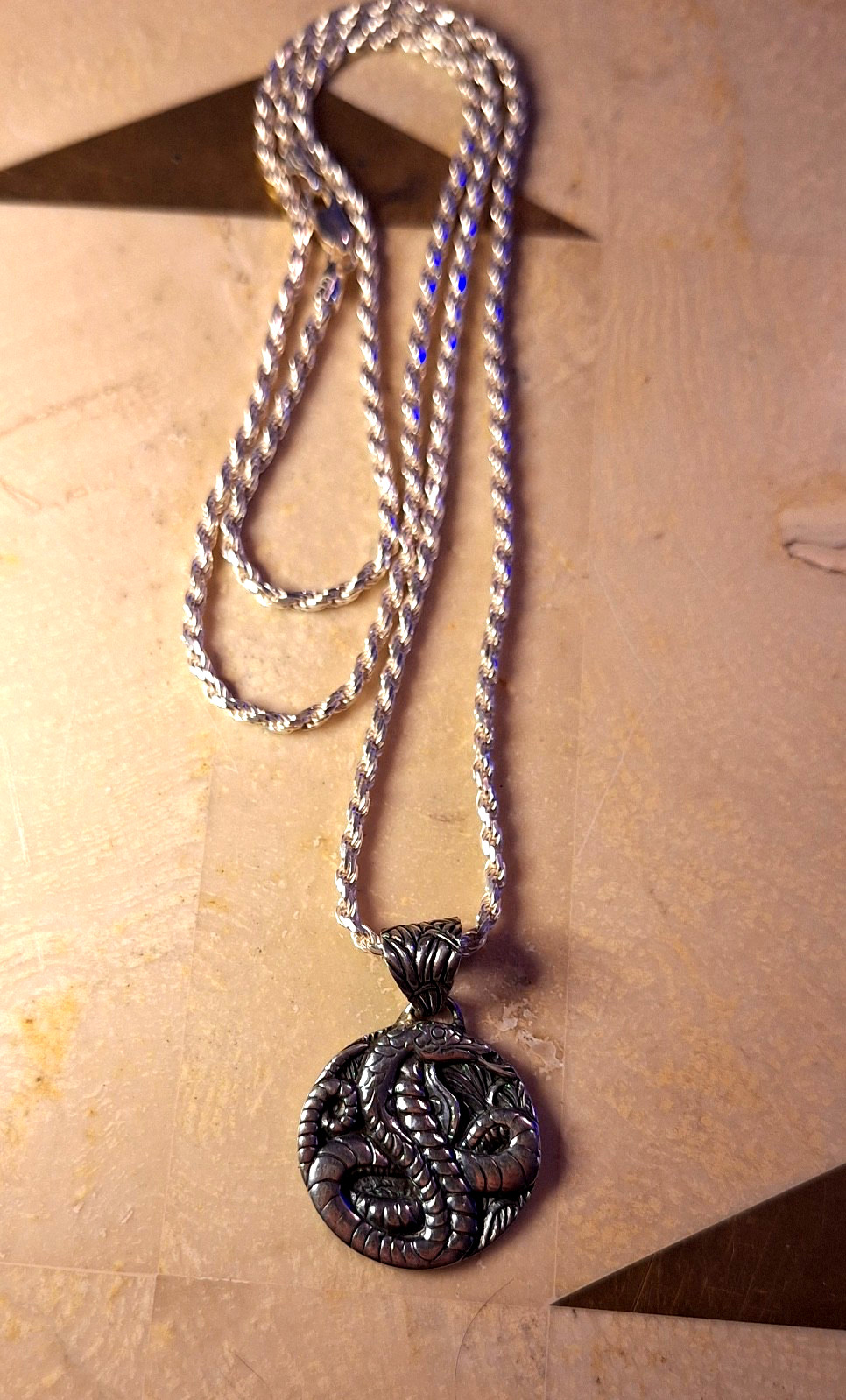 Year of the Snake Chinese Zodiac Pendant Sterling Silver Necklace Italy Chain