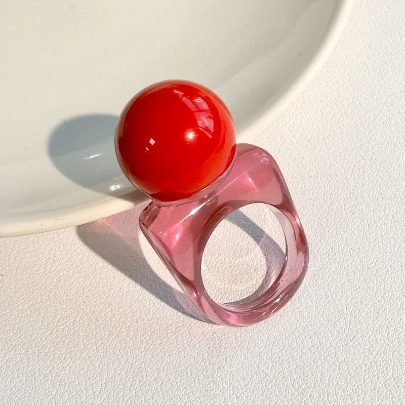 Resin Ball Shape Ring Chunky Geometric Adjustable Wedding Band Women Jewelry