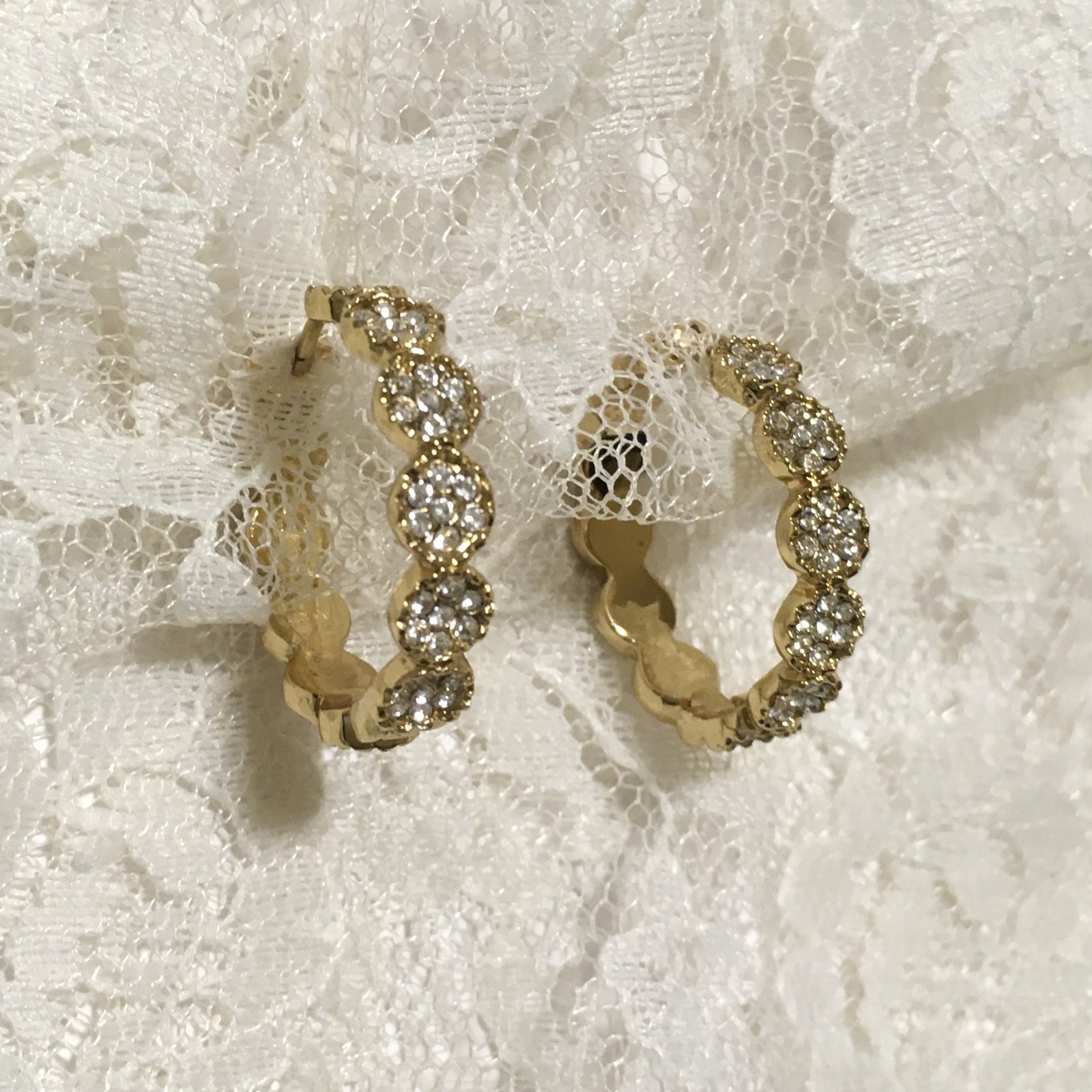 Kate Spade Hoop Earrings Rhinestones Gold Tone Hinged Pierced Everyday Wear