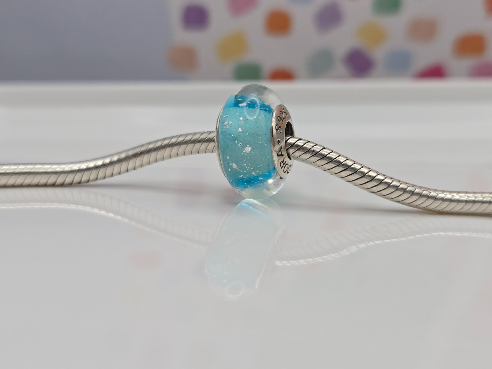 Authentic Pandora Disney Frozen Elsa’s Glass Silver Signature Murano Charm