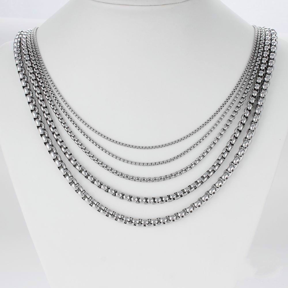 2/3/4/5/6/8MM Mens Chain Stainless Steel Round Box Link Necklace 18-36inch hot